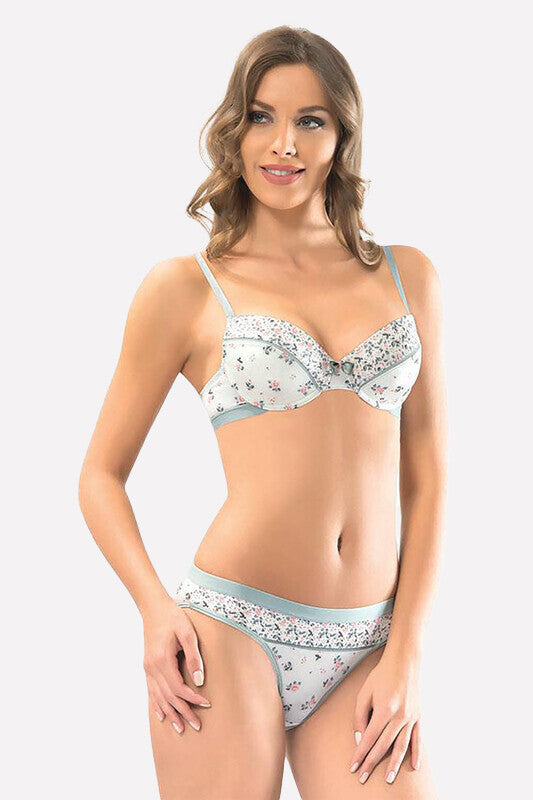 Women's White - Grey Bra & Panty Set