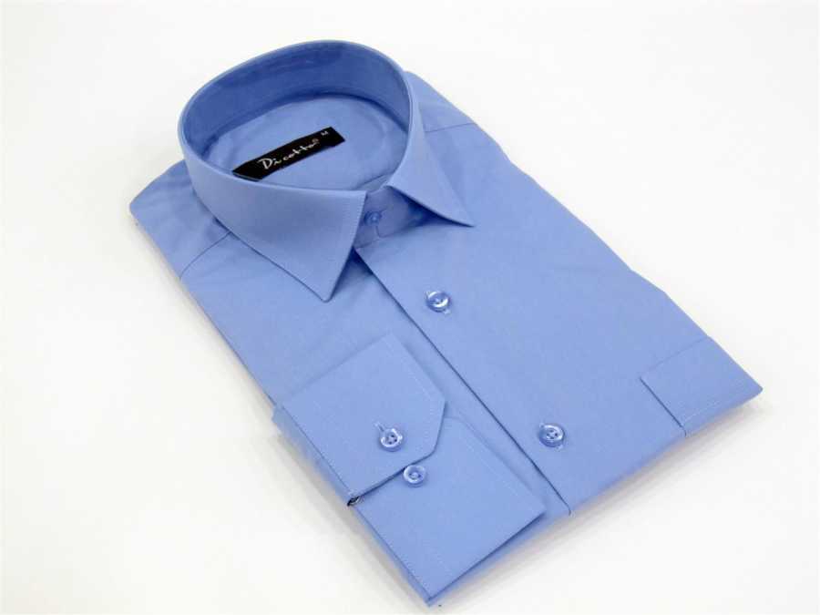 قميص أزرق غامق موحد اللون بأكمام طويلة و قصة كلاسيك رجالي