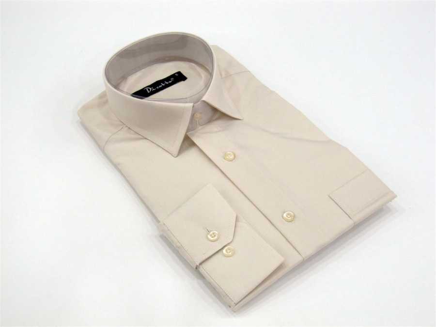 Men's Cut Long Sleeves Plain Beige Classic Shirt