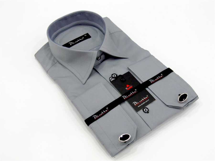 Men's Classic Cut Cufflinks Buttoned Grey Micro Fabric Shirt