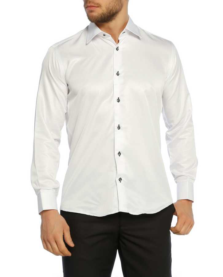 Men's Cufflinks Buttoned Micro Fabric Slim Fit White Shirt
