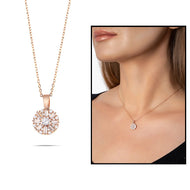 Women's Zircon Gemmed Rose Plated 925 Carat Silver Necklace