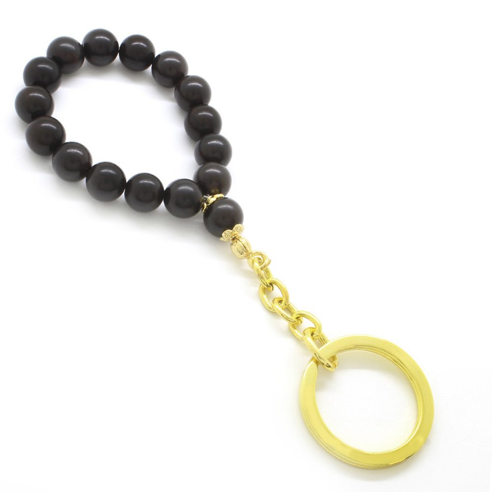 Black Natural Wood- Gold Steel Design Prayer Beads Keychain