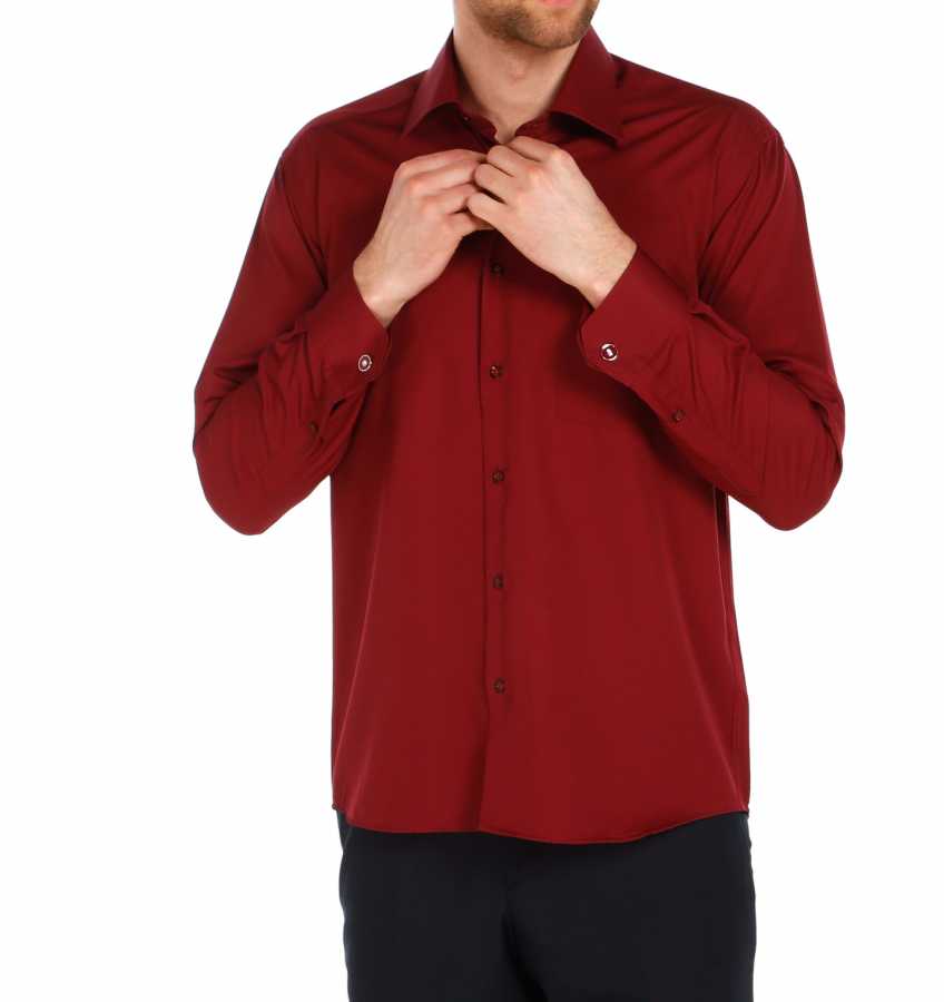 Men's Oversize Cufflinks Buttoned Classic Claret Red Micro Fabric Shirt