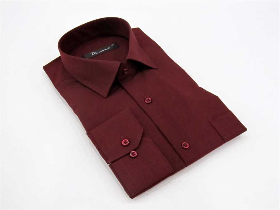 Men's Cut Long Sleeves Plain Claret Red Classic Shirt