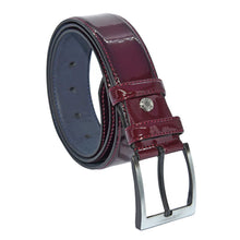 Load image into Gallery viewer, Men&#39;s Stitched Claret Red Patent Artificial Leather Classic Belt- 4 cm
