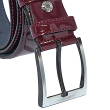 Load image into Gallery viewer, Men&#39;s Stitched Claret Red Patent Artificial Leather Classic Belt- 4 cm
