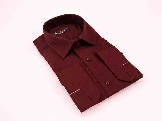 Men's Long Sleeves Plain Claret Red Slim Fit Shirt