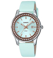 Women's Gemmed Case Blue Leather Strap Watch