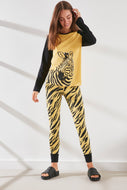 Women's Long Sleeves Zebra Pattern Yellow Pajama Set