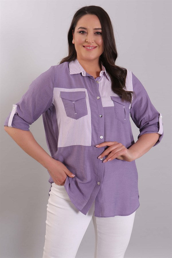 Women's Garnish Detail Pocket Lilac Shirt
