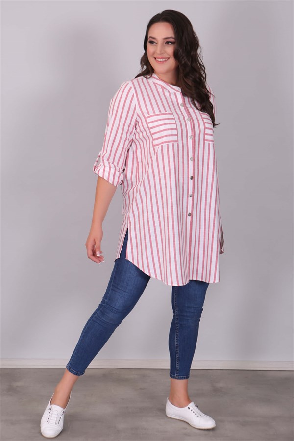Women's Pocket Detail Red Striped Tunic