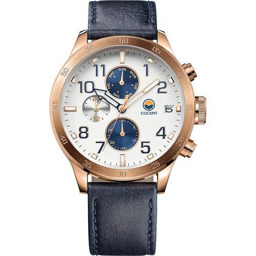 Men's Metal Case Navy Blue Leather Watch
