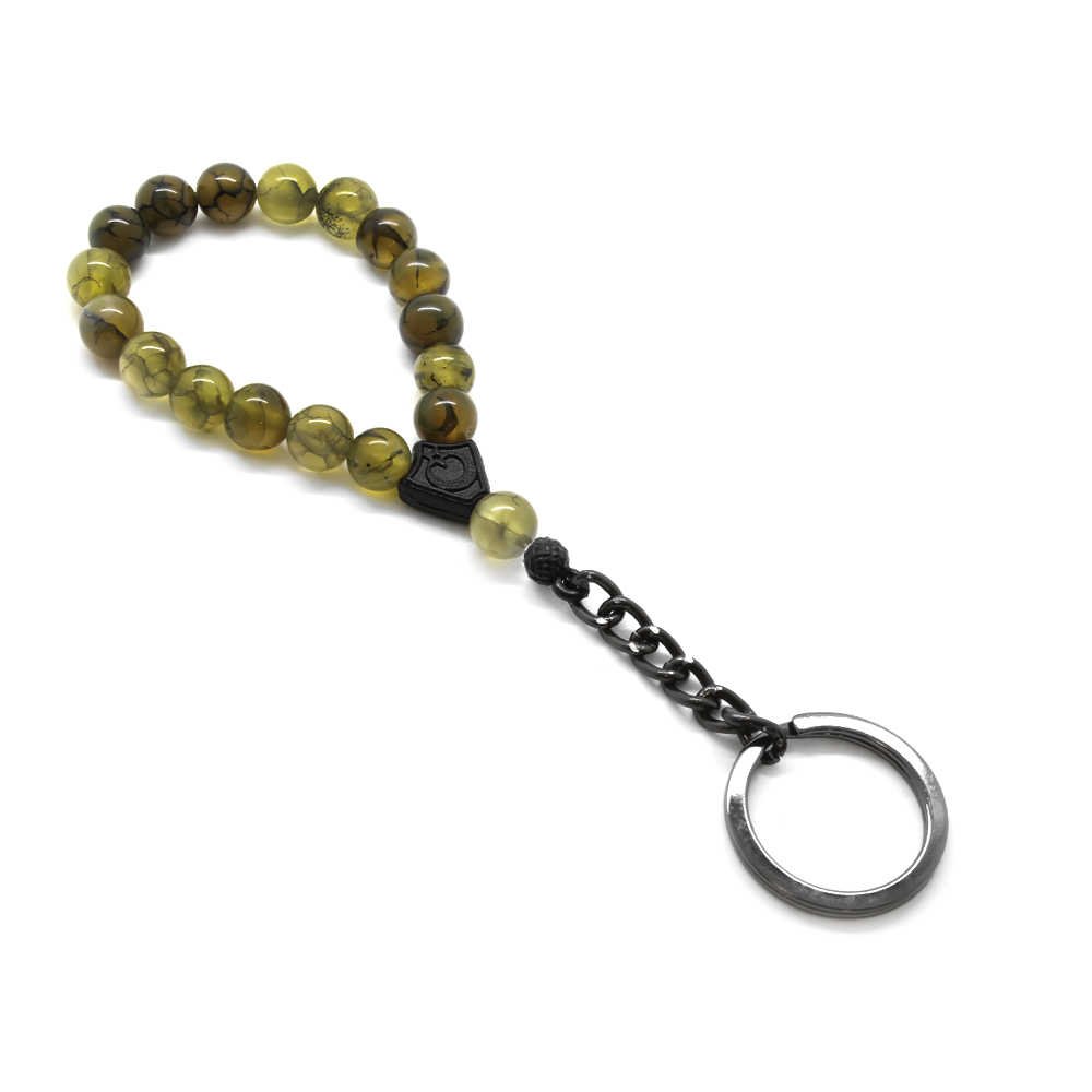 Agate Natural Stone Prayer Beads Detail Steel Keychain