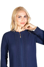 Load image into Gallery viewer, Women&#39;s Lace Detail Navy Blue Abaya
