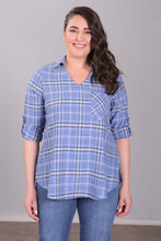 Load image into Gallery viewer, Women&#39;s V Neck Plaid Blue Blouse
