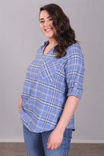 Load image into Gallery viewer, Women&#39;s V Neck Plaid Blue Blouse
