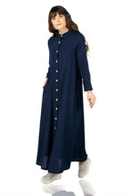 Load image into Gallery viewer, Women&#39;s Button Navy Blue Abaya
