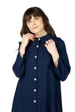 Load image into Gallery viewer, Women&#39;s Button Navy Blue Abaya
