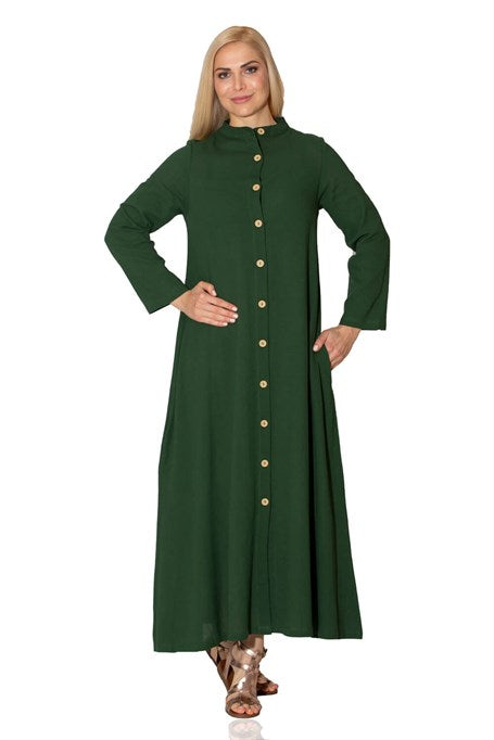 Women's Button Green Abaya