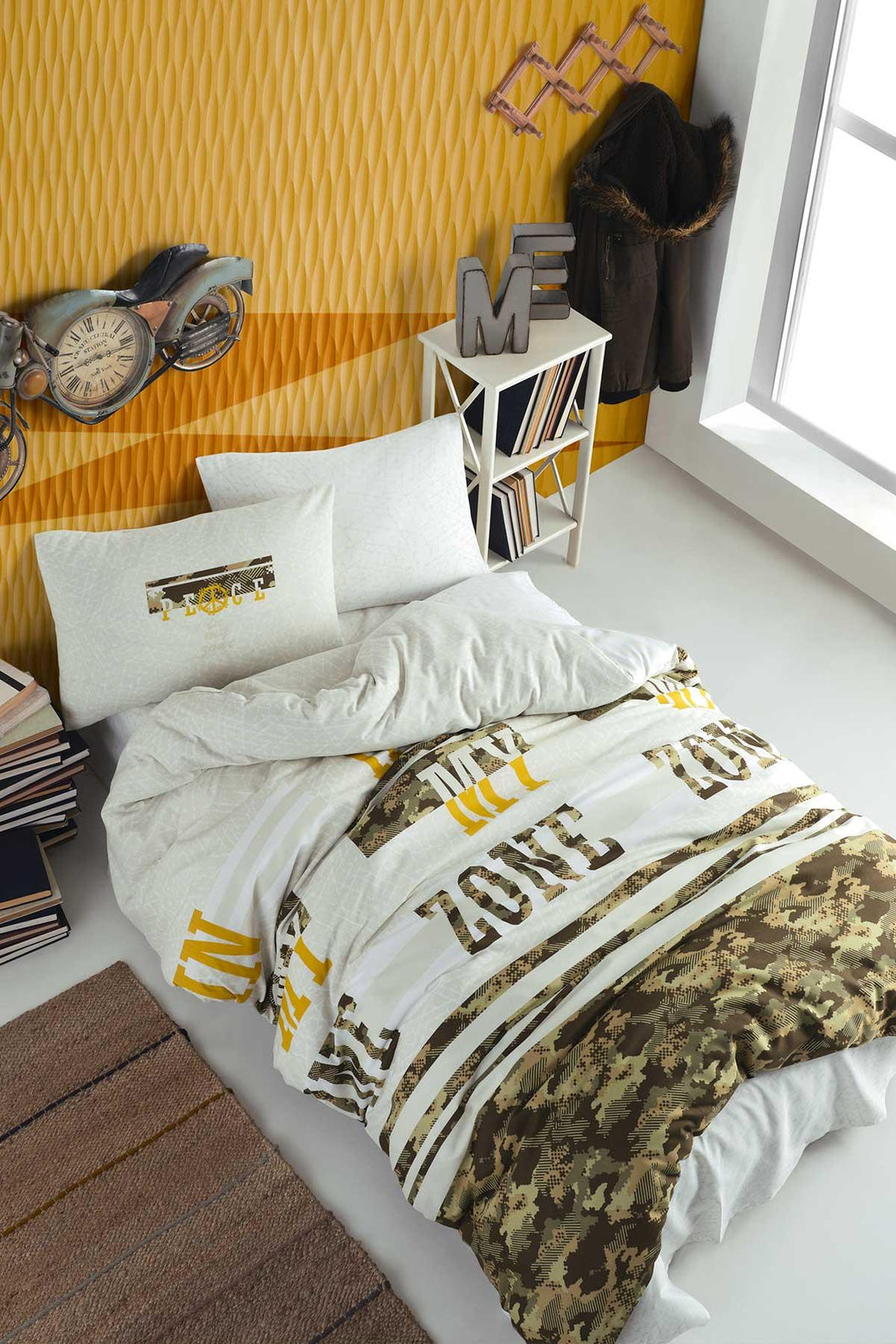 Patterned Khaki Single Bed Duvet Cover Set
