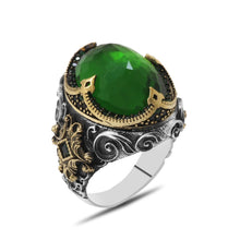 Load image into Gallery viewer, Men&#39;s Green Zircon Gemmed 925 Carat Silver Ring
