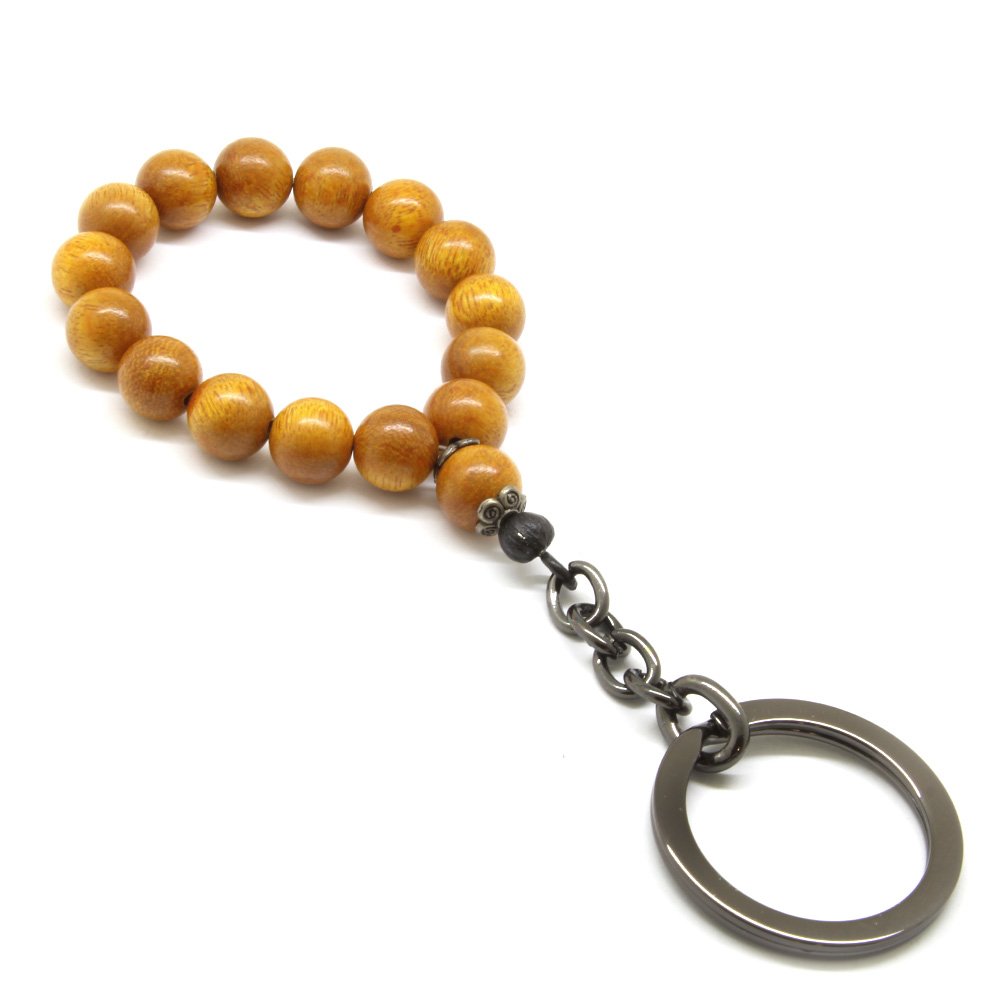 Gold Sand Natural Wood- Steel Prayer Beads Keychain