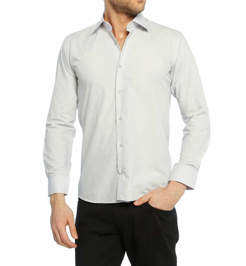 Men's Slim Fit Long Sleeves Plain Grey Shirt