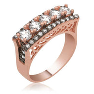 Women's 5 Gemmed Rose Plated Silver Ring