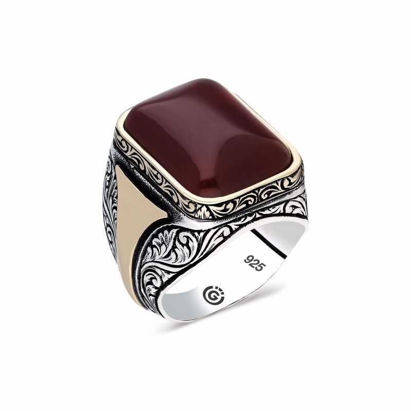 Men's Agate Stone Silver Ring