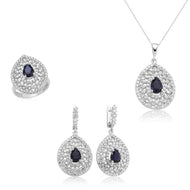 Women's Gemmed Silver Necklace, Ring & Earrings Set