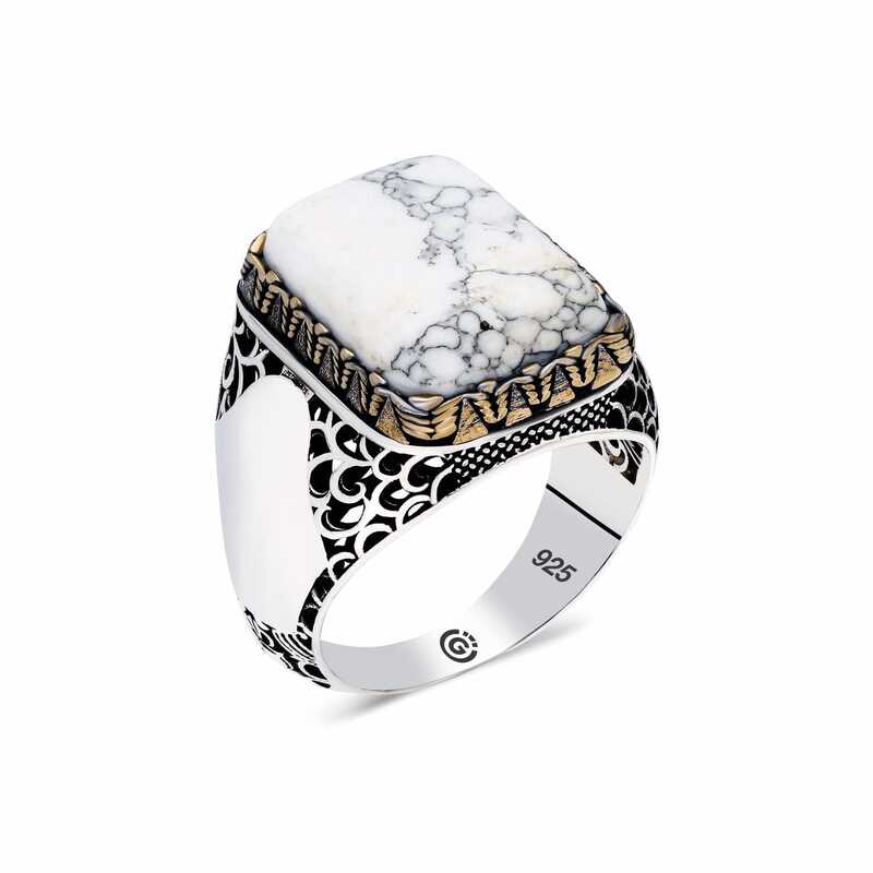 Men's White Havlit Stone Silver Ring