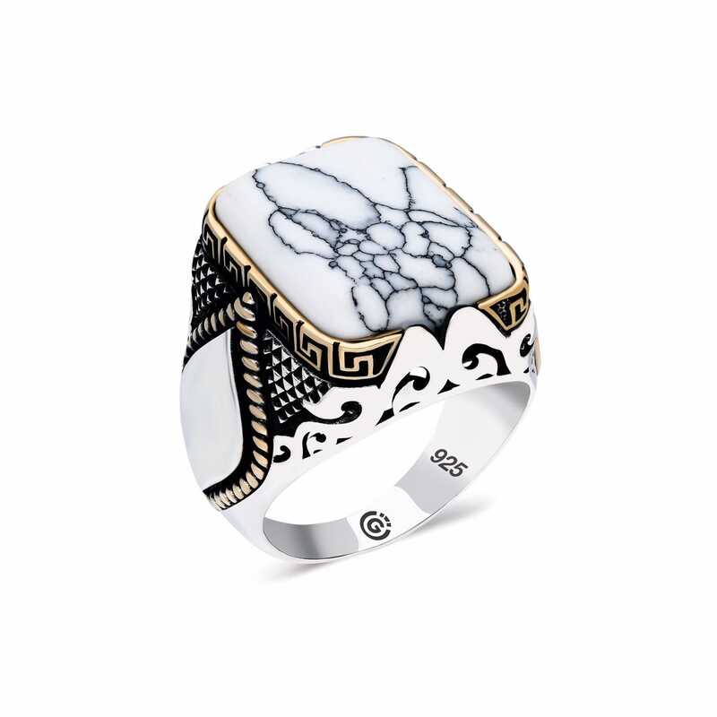 Men's White Stone Silver Ring