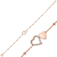 Women's Double Heart Figure Rose Plated Silver Bracelet