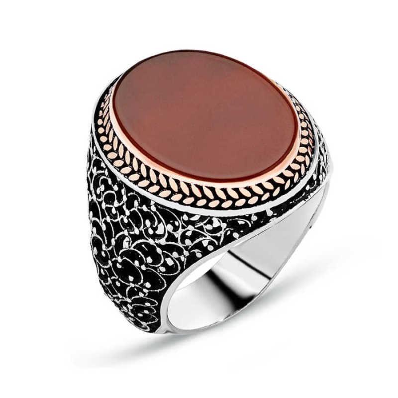 Men's Agate Stone Silver Ring