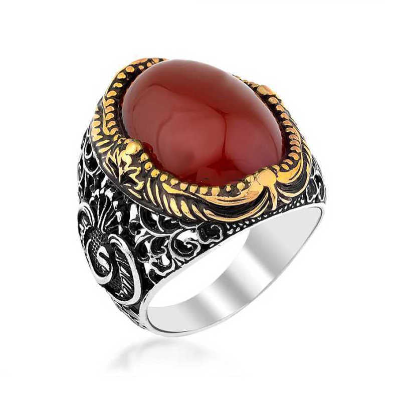 Men's Agate Stone Silver Ring