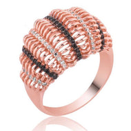 Women's Black & White Gemmed Rose Plated Silver Ring