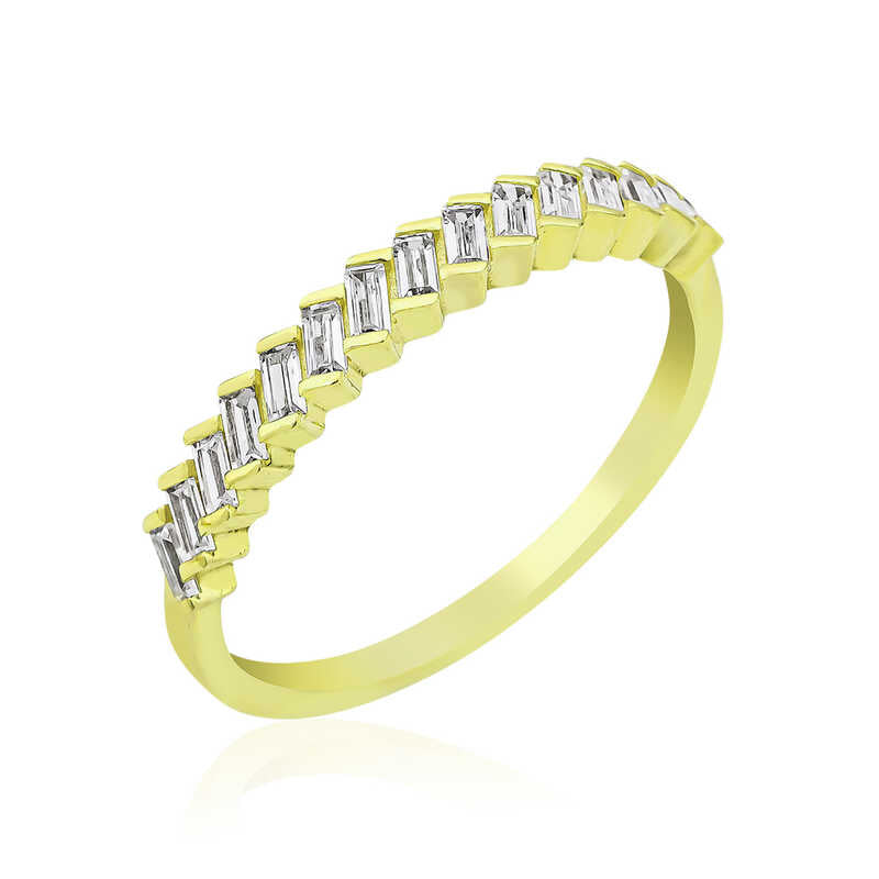 Women's Baguette Gemmed Gold Plated Silver Ring