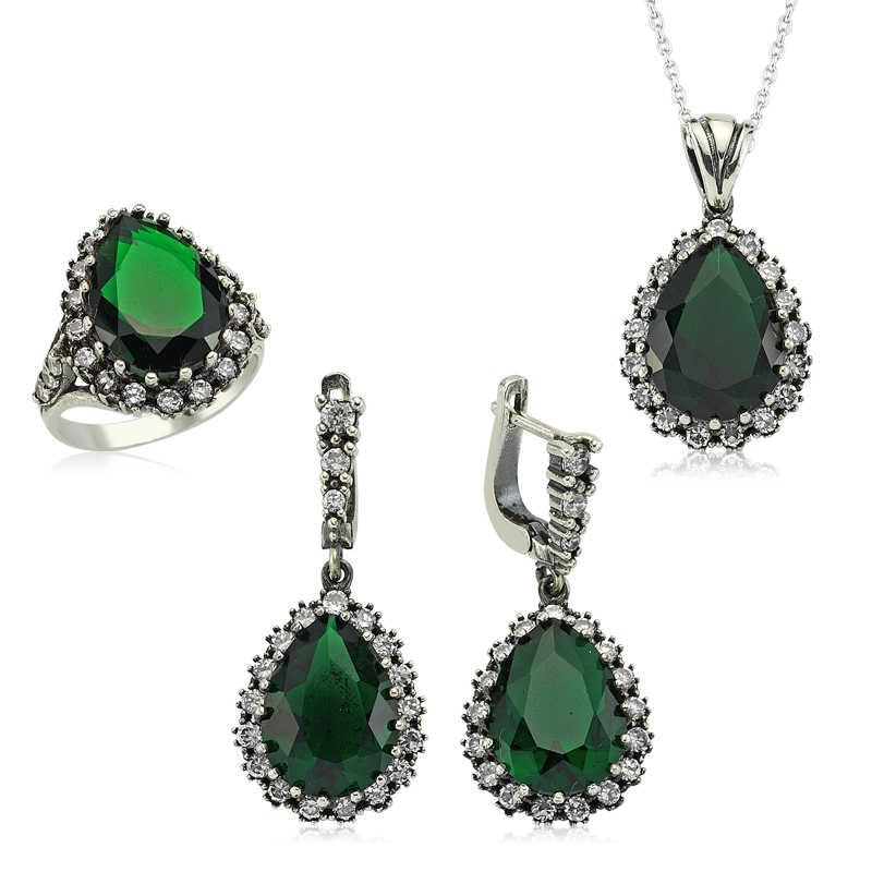 Women's Gemmed Necklace, Ring & Earrings Set