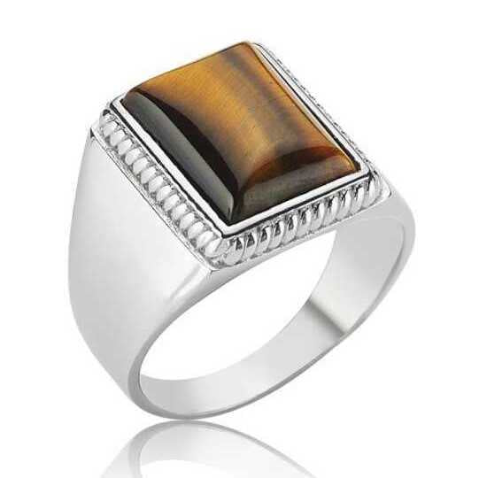 Men's Silver Tiger Eye Stone Ring