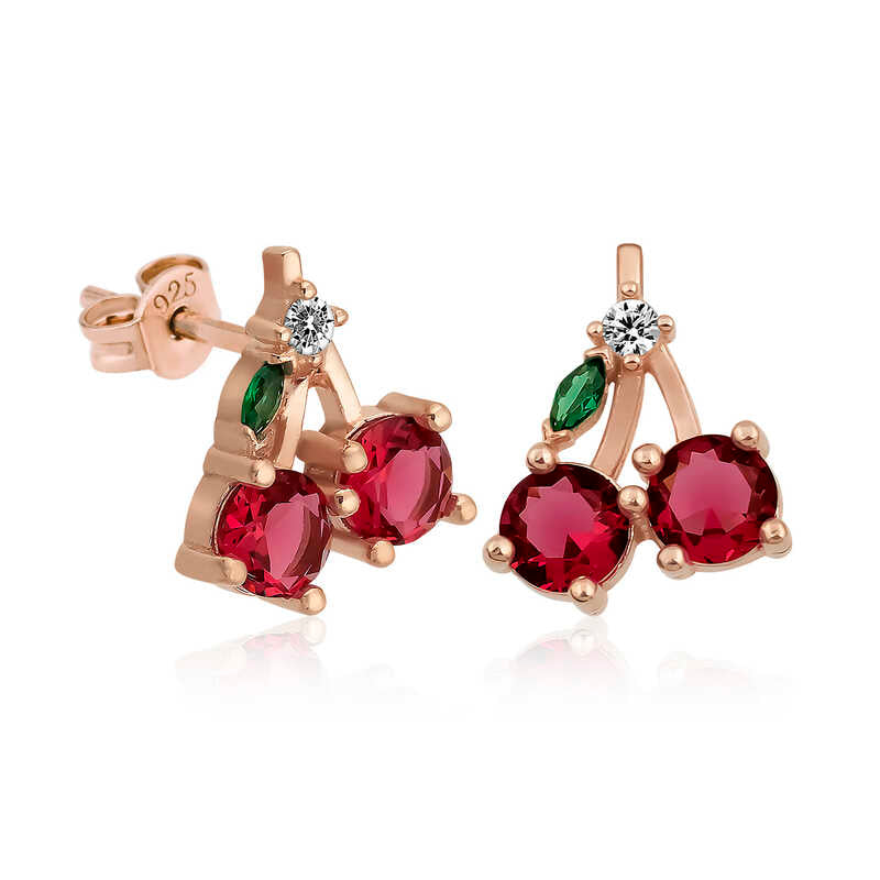 Women's Cherry Figure Rose Gold Plated Silver Earrings