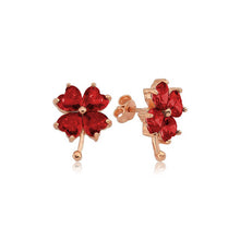 Load image into Gallery viewer, Women&#39;s Red Gemmed Clover Figure Rose Plated Silver Earrings

