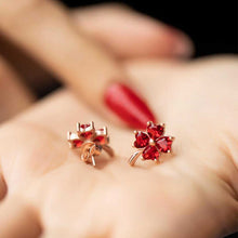 Load image into Gallery viewer, Women&#39;s Red Gemmed Clover Figure Rose Plated Silver Earrings
