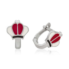 Load image into Gallery viewer, Girl&#39;s Red Crown Design Silver Earrings
