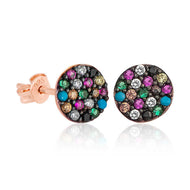 Women's Multi-color Gemmed Rose Gold Plated Silver Earrings