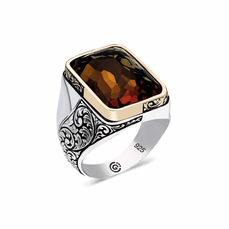 Men's Agate Stone Silver Ring