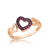 Women's Pink Gemmed Heart Figure Rose Plated Silver Ring