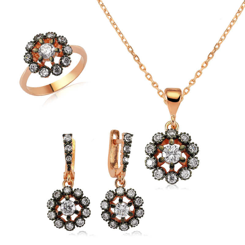Women's Gemmed Silver Necklace, Ring & Earrings Set