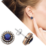 Women's Navy Blue Zircon Gemmed 925 Carat Silver Earrings