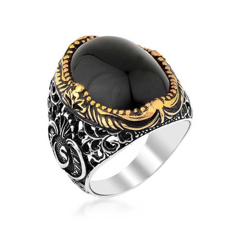 Men's Black Onyx Stone Silver Ring